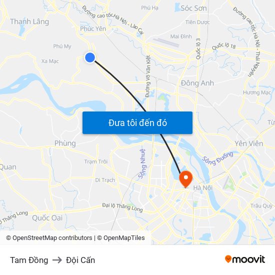 Tam Đồng to Đội Cấn map