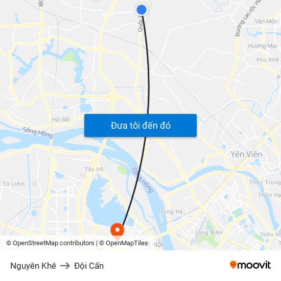 Nguyên Khê to Đội Cấn map