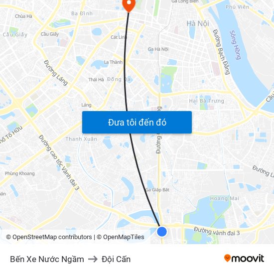 Bến Xe Nước Ngầm to Đội Cấn map