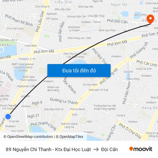 89 Nguyễn Chí Thanh - Ktx Đại Học Luật to Đội Cấn map