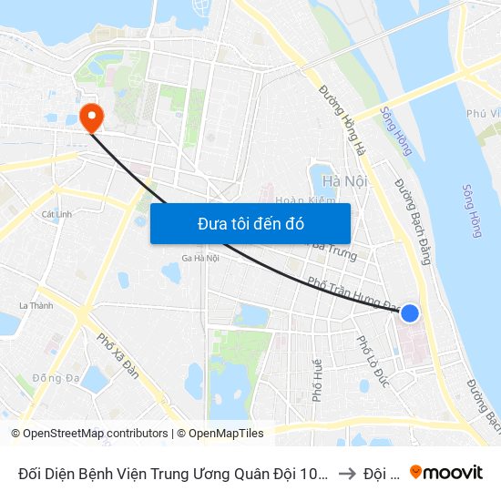 Đối Diện Bệnh Viện Trung Ương Quân Đội 108 - Trần Hưng Đạo to Đội Cấn map