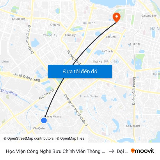 Học Viện Công Nghệ Bưu Chính Viễn Thông - Trần Phú (Hà Đông) to Đội Cấn map