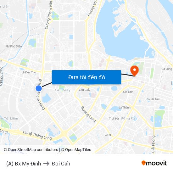 (A) Bx Mỹ Đình to Đội Cấn map