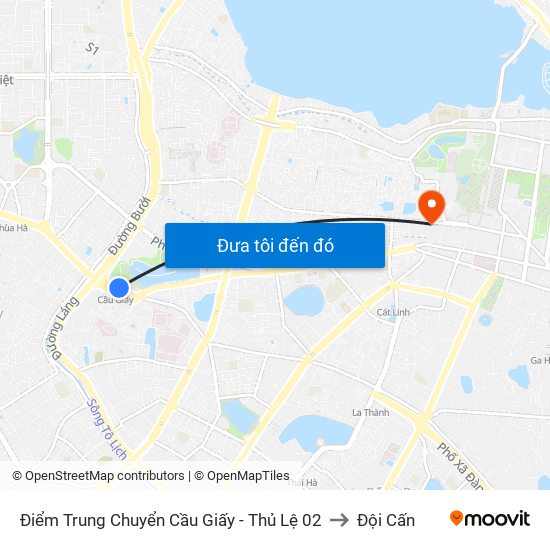 Điểm Trung Chuyển Cầu Giấy - Thủ Lệ 02 to Đội Cấn map