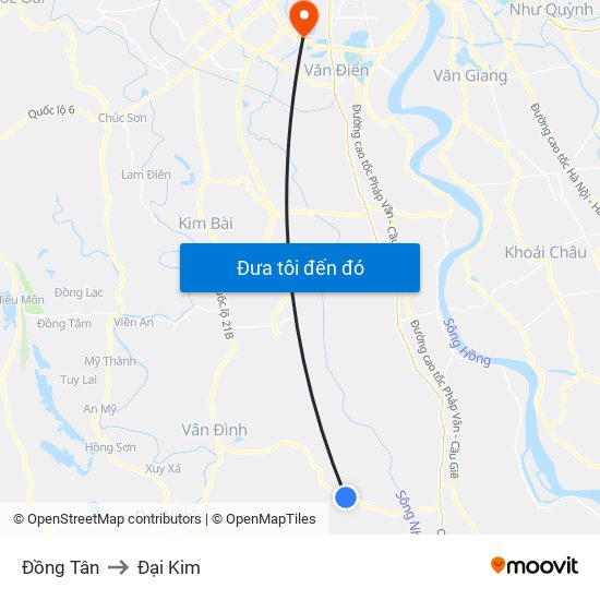 Đồng Tân to Đại Kim map