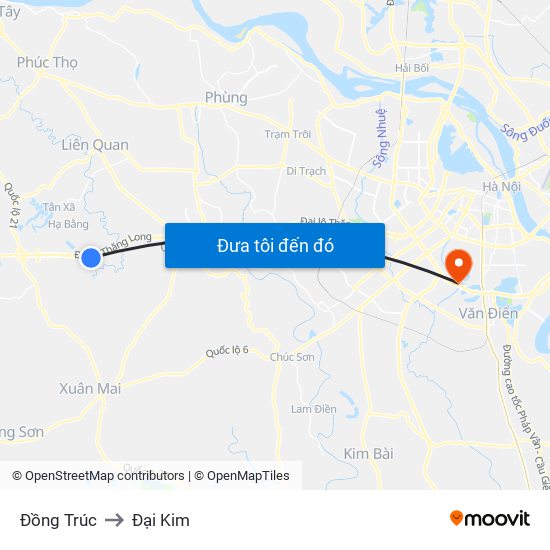 Đồng Trúc to Đại Kim map