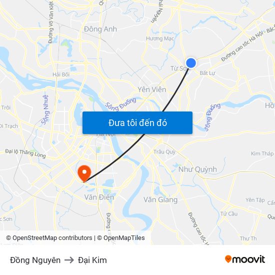 Đồng Nguyên to Đại Kim map