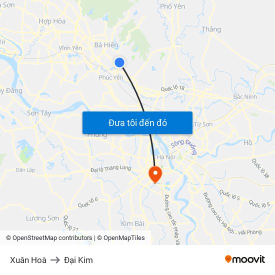 Xuân Hoà to Đại Kim map