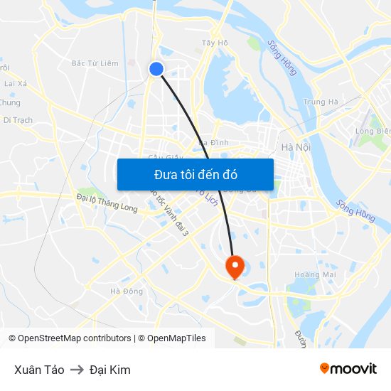 Xuân Tảo to Đại Kim map