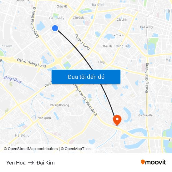 Yên Hoà to Đại Kim map