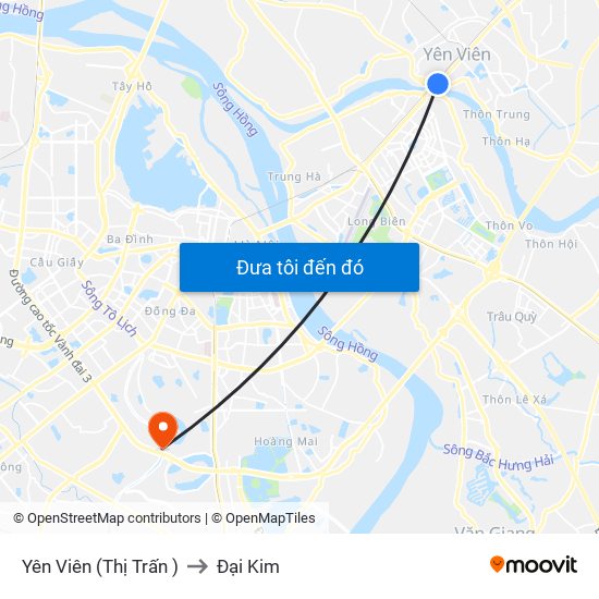 Yên Viên (Thị Trấn ) to Đại Kim map
