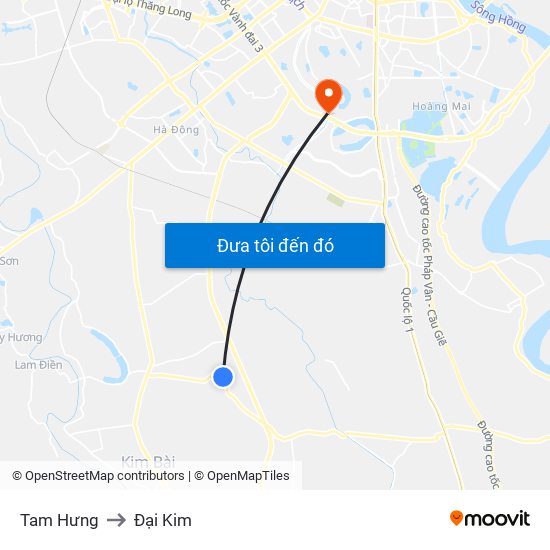 Tam Hưng to Đại Kim map