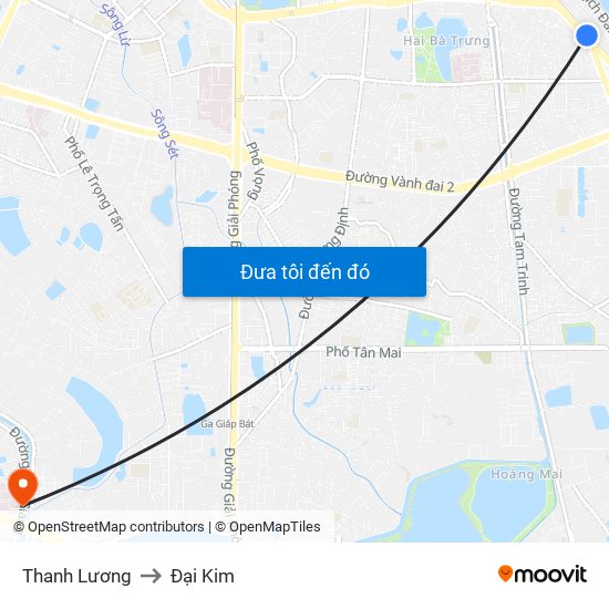 Thanh Lương to Đại Kim map