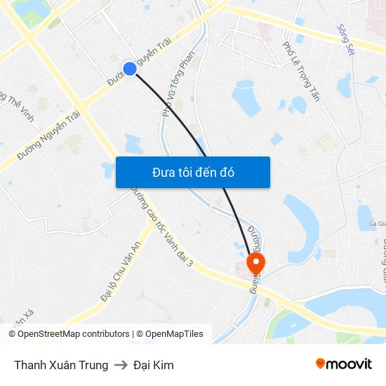 Thanh Xuân Trung to Đại Kim map