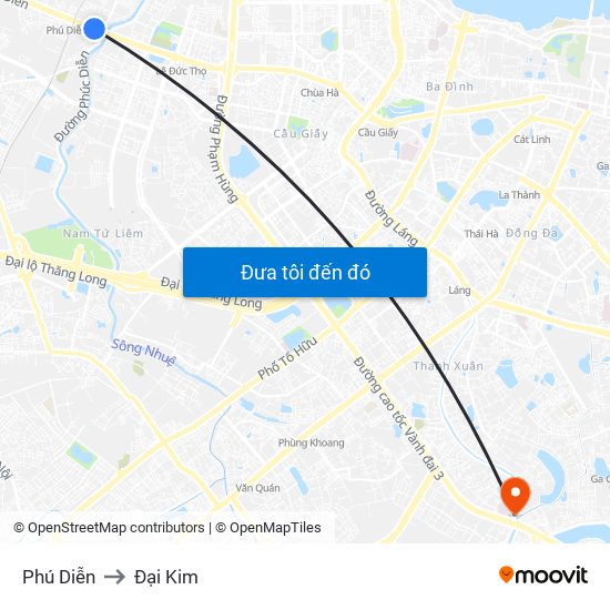 Phú Diễn to Đại Kim map