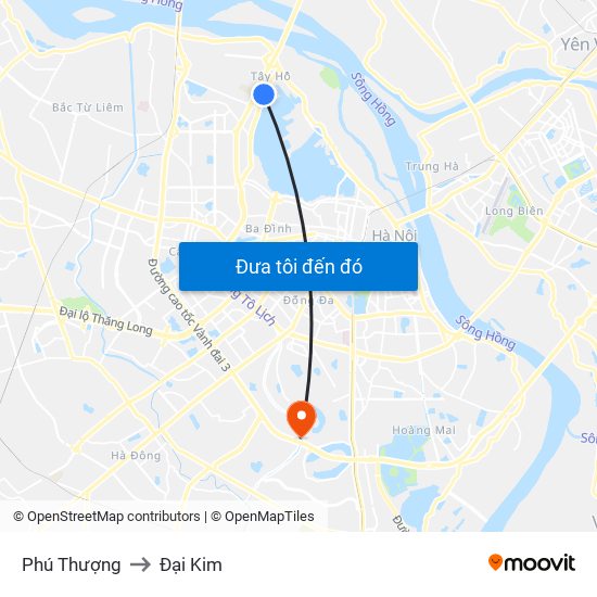 Phú Thượng to Đại Kim map