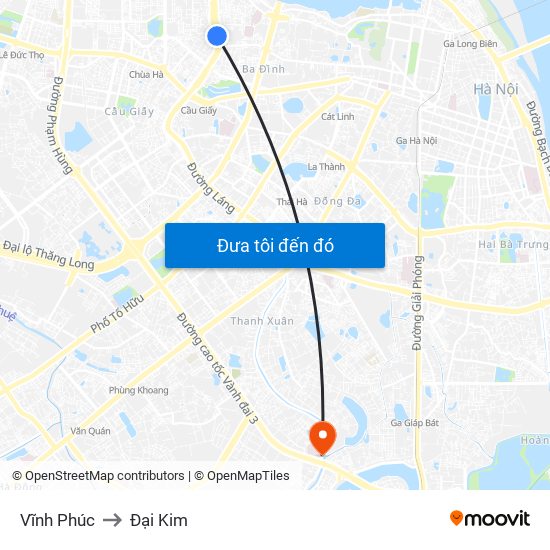 Vĩnh Phúc to Đại Kim map