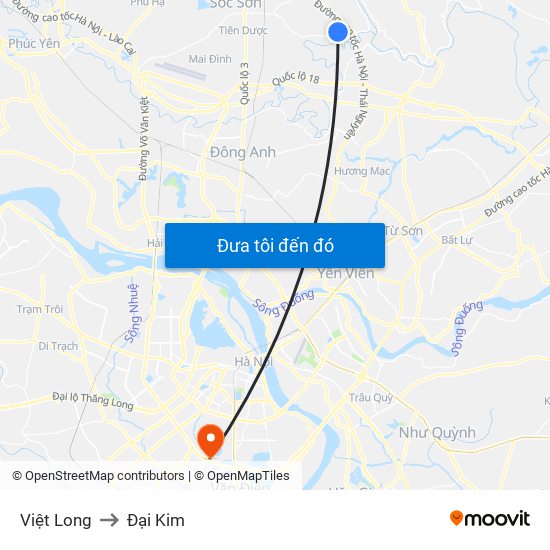 Việt Long to Đại Kim map