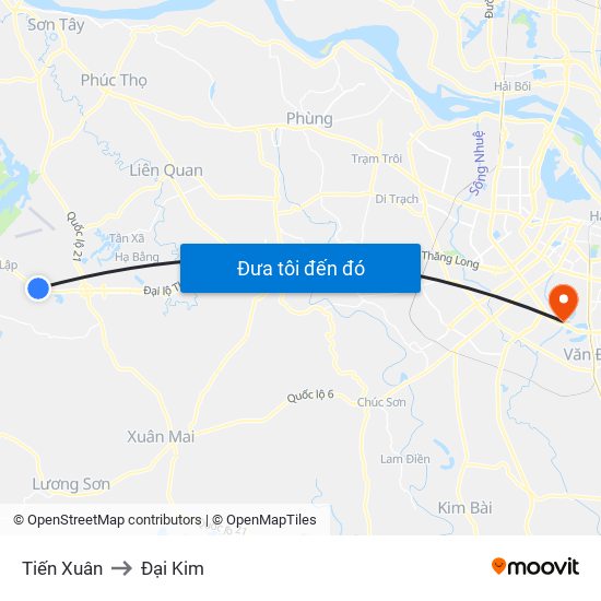 Tiến Xuân to Đại Kim map