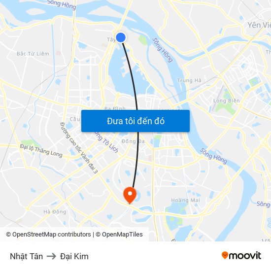 Nhật Tân to Đại Kim map