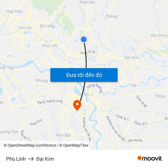 Phù Linh to Đại Kim map