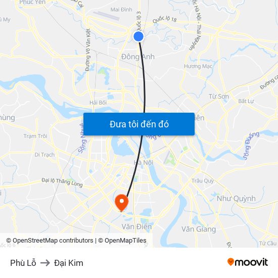 Phù Lỗ to Đại Kim map