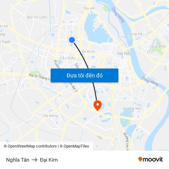 Nghĩa Tân to Đại Kim map