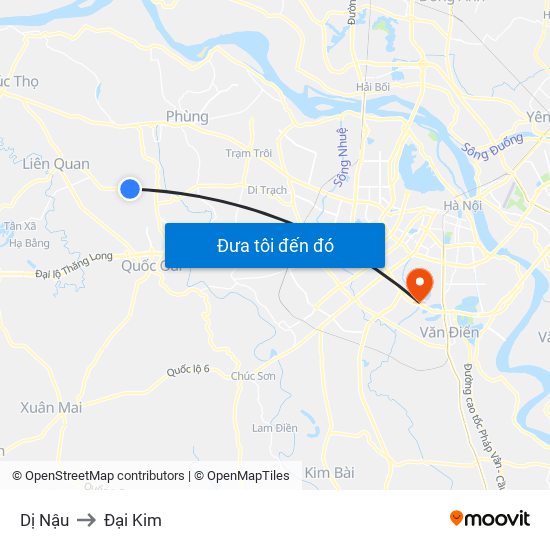 Dị Nậu to Đại Kim map