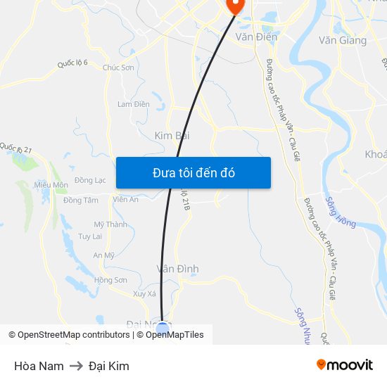 Hòa Nam to Đại Kim map