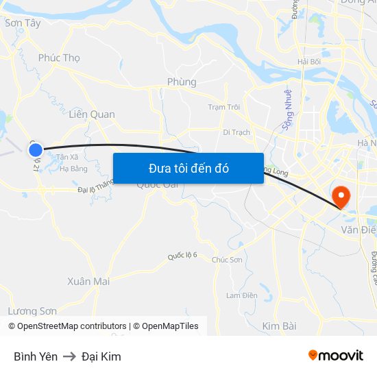 Bình Yên to Đại Kim map