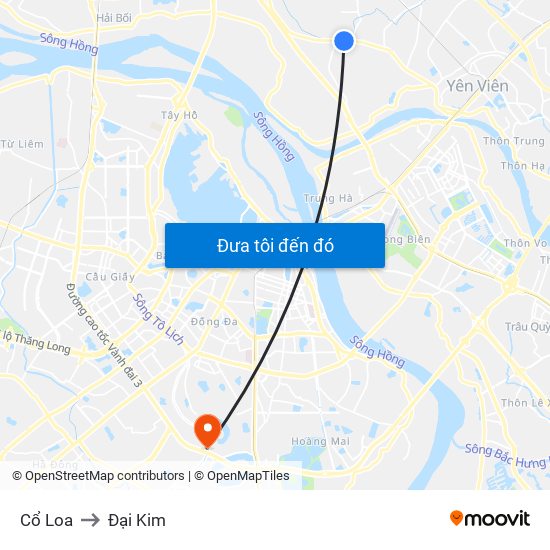 Cổ Loa to Đại Kim map