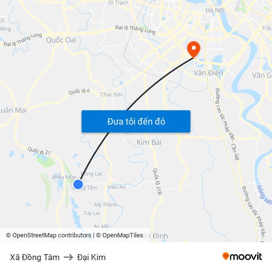 Xã Đồng Tâm to Đại Kim map