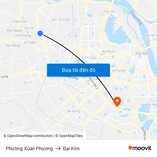 Phường Xuân Phương to Đại Kim map