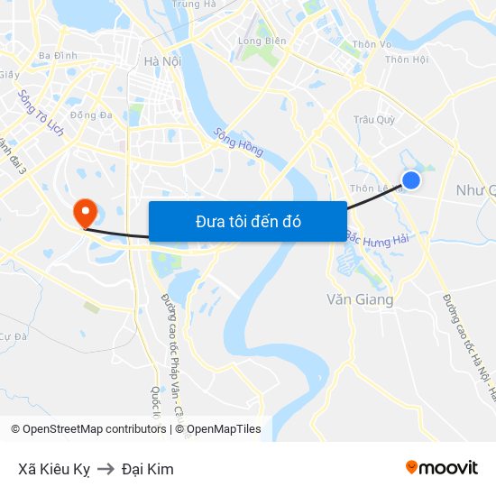 Xã Kiêu Kỵ to Đại Kim map