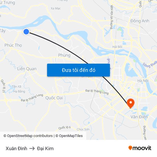 Xuân Đình to Đại Kim map