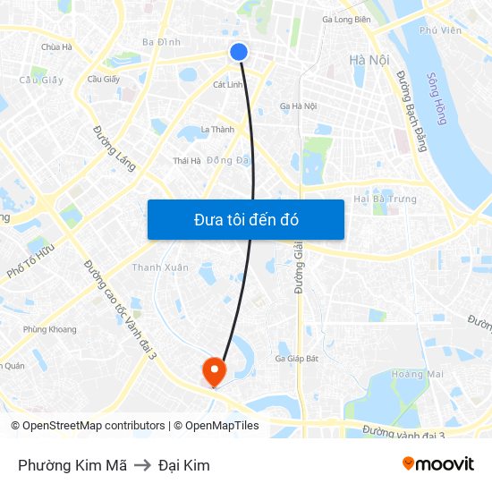 Phường Kim Mã to Đại Kim map