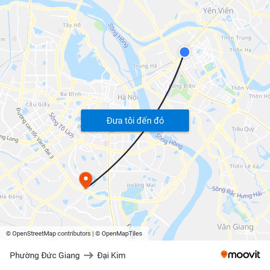 Phường Đức Giang to Đại Kim map