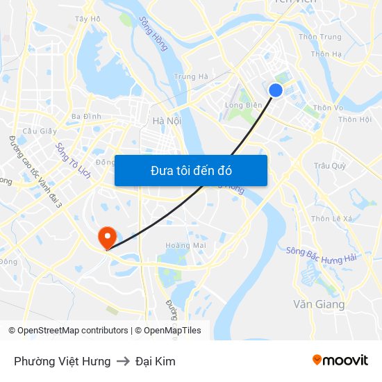 Phường Việt Hưng to Đại Kim map