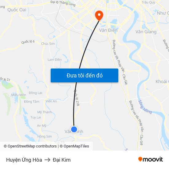 Huyện Ứng Hòa to Đại Kim map