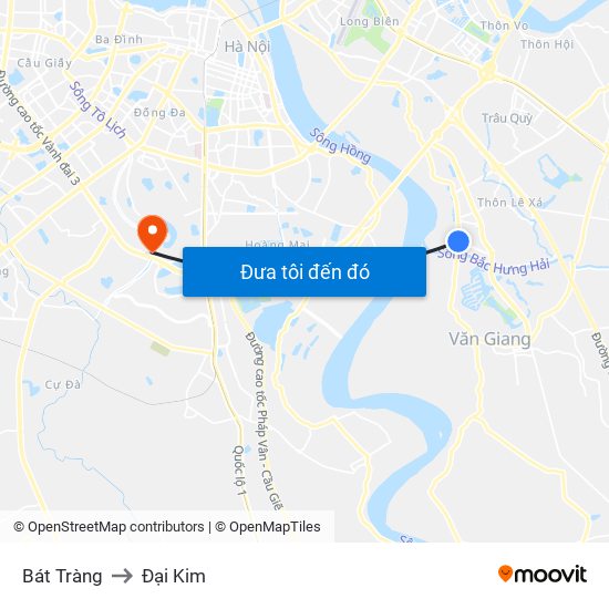 Bát Tràng to Đại Kim map