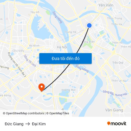 Đức Giang to Đại Kim map