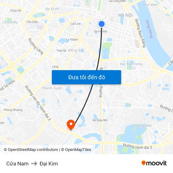 Cửa Nam to Đại Kim map