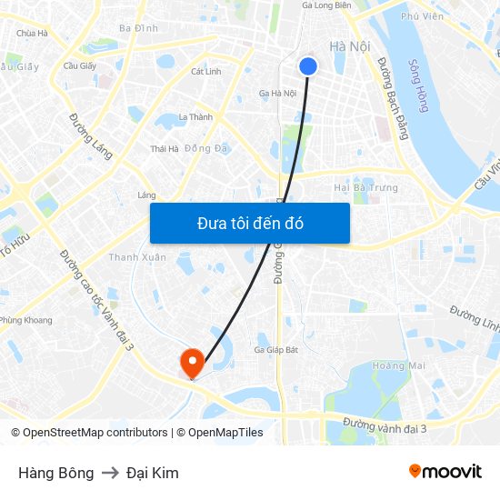 Hàng Bông to Đại Kim map