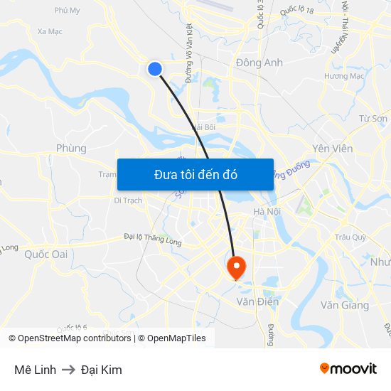 Mê Linh to Đại Kim map