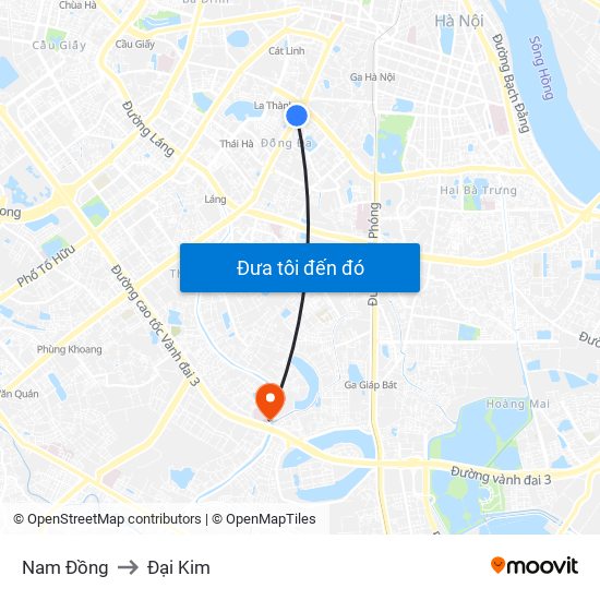 Nam Đồng to Đại Kim map