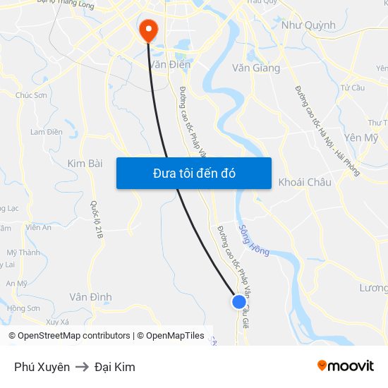 Phú Xuyên to Đại Kim map