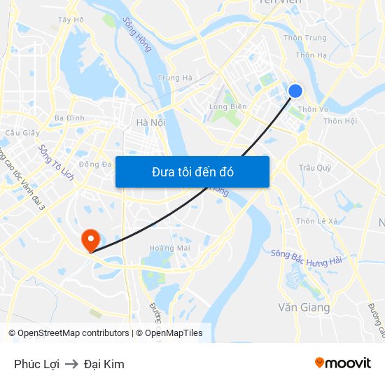 Phúc Lợi to Đại Kim map