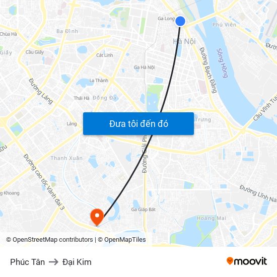 Phúc Tân to Đại Kim map