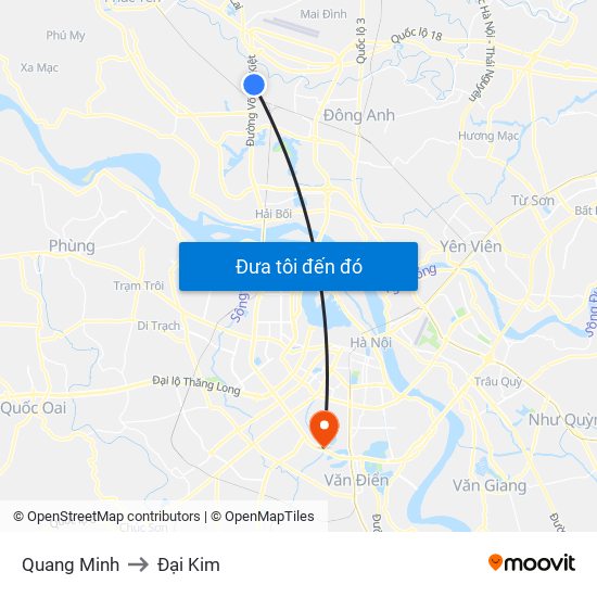 Quang Minh to Đại Kim map