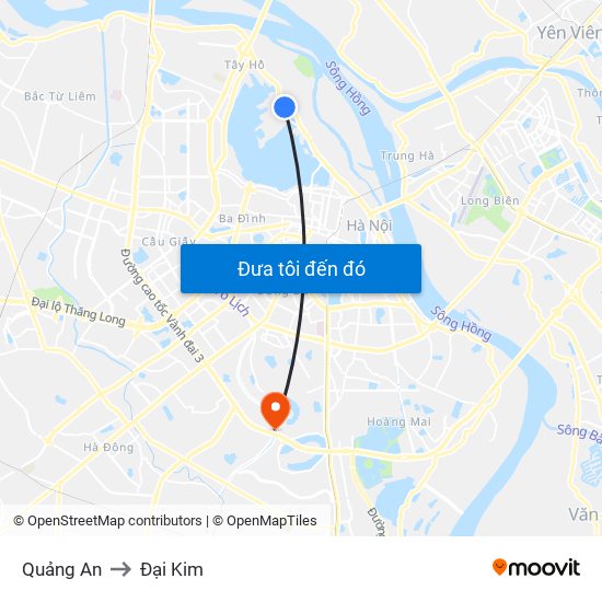 Quảng An to Đại Kim map